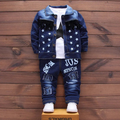 Boys Denim Tracksuit - 2 - Piece Star Print Set for Kids Ages 1 - 4 - EverHype
