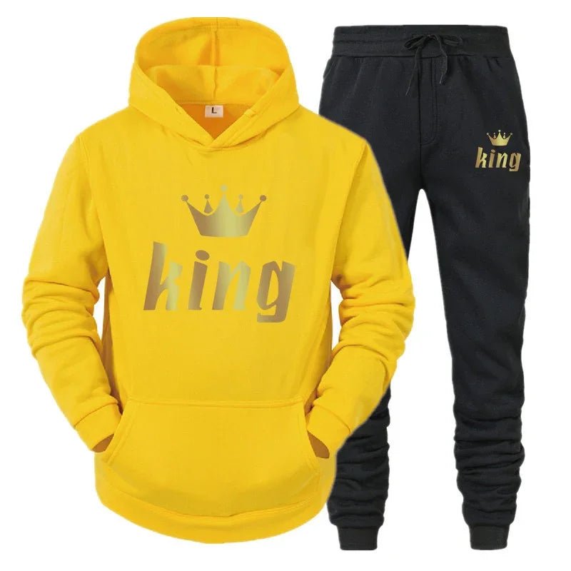 👑 King & Queen Couple Sweatsuit Bundle - 4 Piece Set | His & Hers Matching Hoodie & Jogger Pants - EverHype