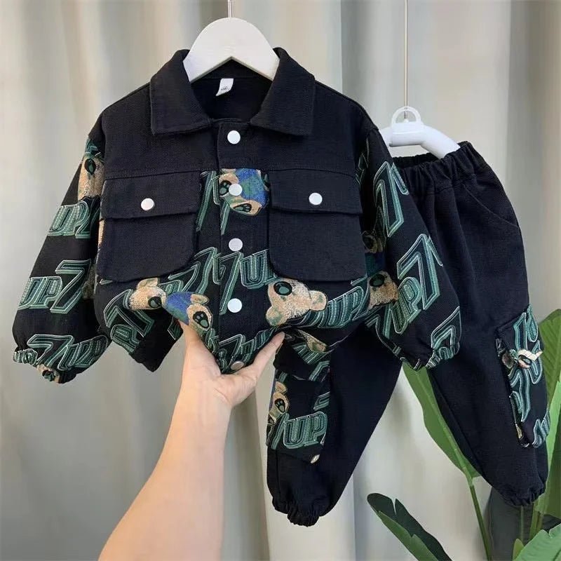 Boys Denim Jeans Suit - 2 - Piece Cartoon Graffiti Jacket & Pants Set - EverHype