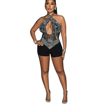 Gold Rhinestone Jumpsuit - Crystal Corset Bodycon Romper | Luxury Evening Party - EverHype