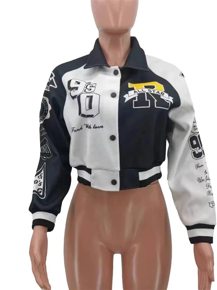 Fashion Baseball Buttons Fall Jackets For Women 2023 Crop Tops Jackets Coats Varsity Bomber Long Sleeve Print Green Black Jacket - EverHype