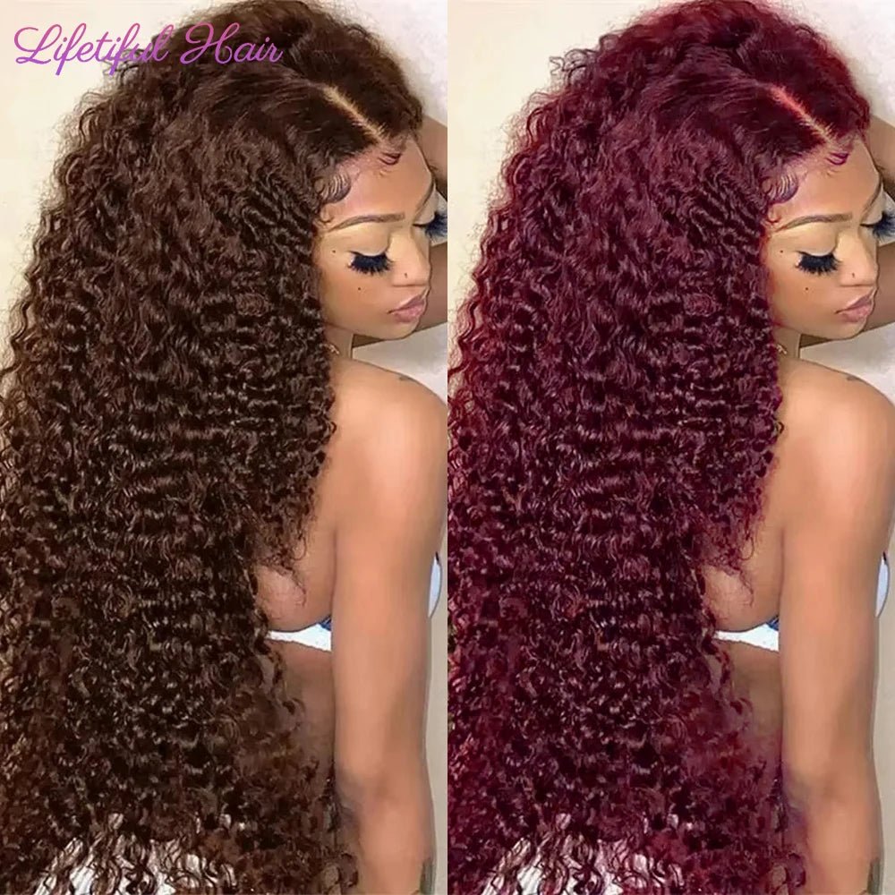 30 Inch Chocolate Brown Lace Front Wigs Human Hair Brazilian Water Wave Ginger Burgundy 13x6 HD Lace Frontal Human Hair Wig - EverHype