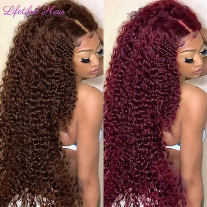 30 Inch Chocolate Brown Lace Front Wigs Human Hair Brazilian Water Wave Ginger Burgundy 13x6 HD Lace Frontal Human Hair Wig - EverHype