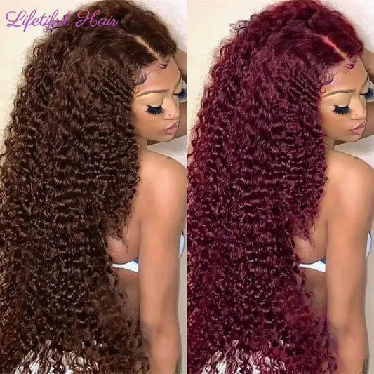 30 Inch Chocolate Brown Lace Front Wigs Human Hair Brazilian Water Wave Ginger Burgundy 13x6 HD Lace Frontal Human Hair Wig - EverHype