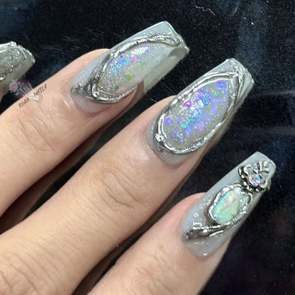Fake Nails y2k Rainbow Discoloration Effect Handmade Tips Shine Chameleon Flakes Hologram Mirror Manicure Gothic Press on Nails - EverHype