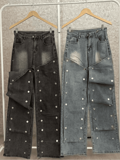 Button Cutout Cargo Wide Leg Jeans - Streetwear Denim Pants | EverHype 2026 - EverHype