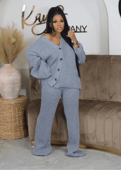 Knitted Button Sweater & Wide Leg Pants Set - 2 - Piece Fall Winter Outfit | EverHype 2026 - EverHype