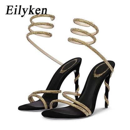 Eilyken Crystal Rhinestone Open Toe Woman Sandals Design Sexy Thin High Heels Party Prom Shoes Fashion Ankle Strap Pumps - EverHype