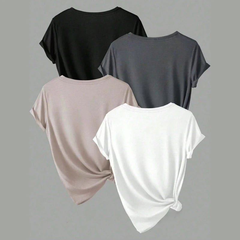 4PCS Women's Trend T-shirts Leisure Summer Tops Woman Clothing Plus Size Short Sleeve T Shirt Clothes for Women Tee Top Outfit - EverHype