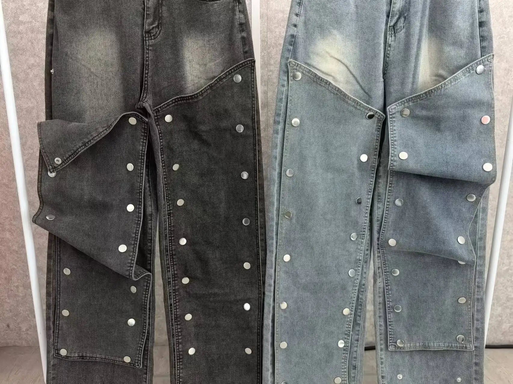 Button Cutout Cargo Wide Leg Jeans - Streetwear Denim Pants | EverHype 2026 - EverHype