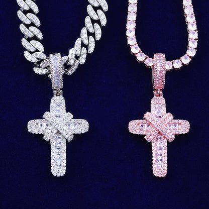 Bubble Letter Cross Necklace - Iced Out Gold Plated Hip Hop Pendant - EverHype