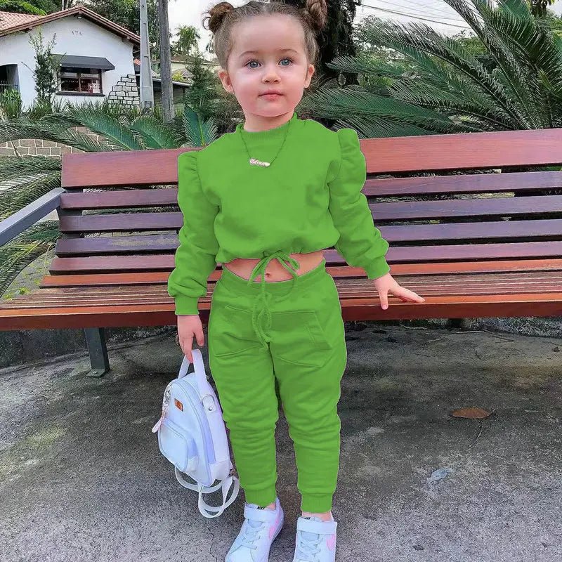 Kids Girl 2 - Piece Set - Long Sleeve Crop Top & Pants Outfit Ages 1 - 8 - EverHype