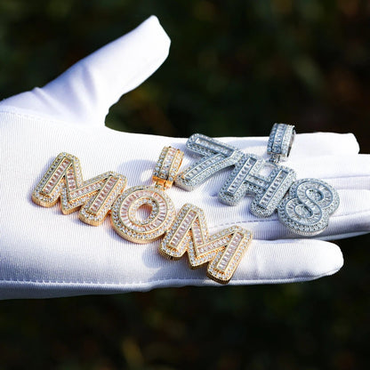 Custom Name Necklace - Personalized Baguette Pendant Gold Plated for Men - EverHype