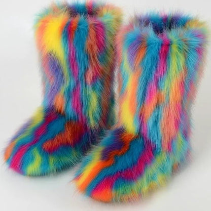 Winter Fluffy Faux Fox Fur Boots - Luxury Warm Snow Boots - EverHype