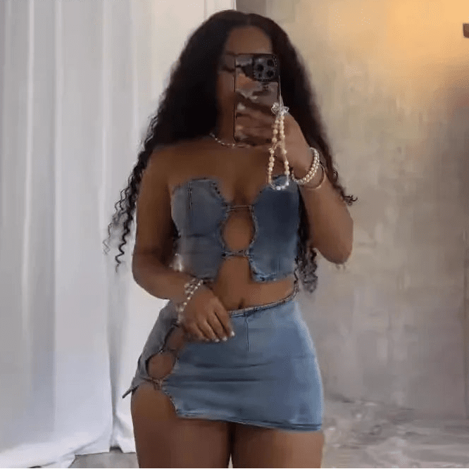 Denim 2 - Piece Set - Strapless Top & Mini Skirt Matching Outfit for Women - EverHype