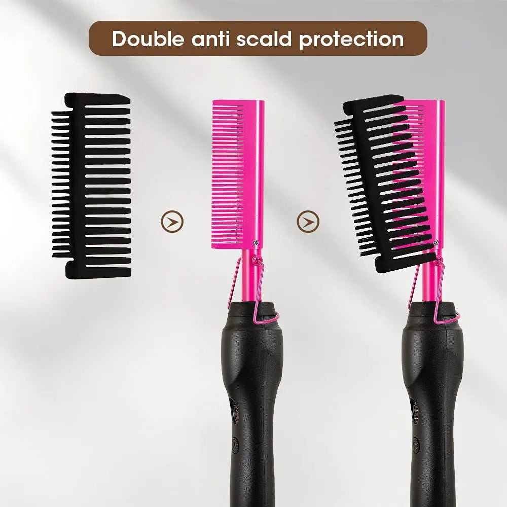 Pink Hot Comb - Electric Hair Straightening Iron for Wet & Dry Hair - EverHype