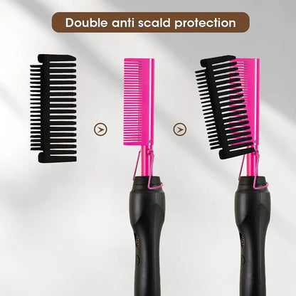 Pink Hot Comb - Electric Hair Straightening Iron for Wet & Dry Hair - EverHype