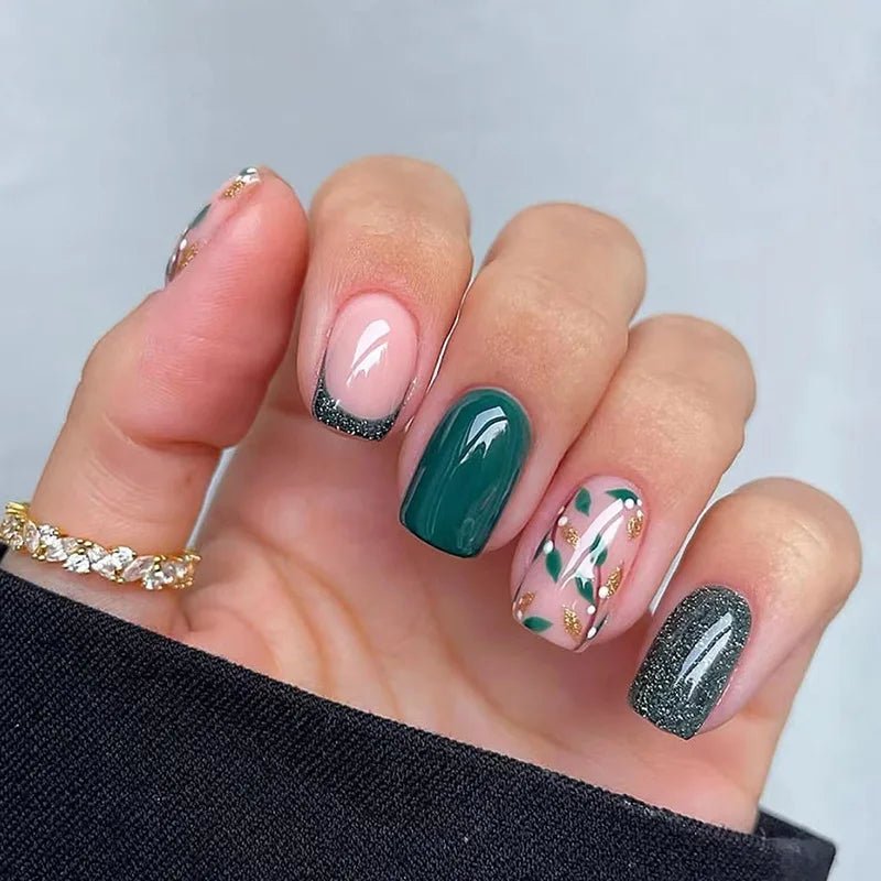 24Pcs Short Square Head Fake Nail with Colorful Flower Designs Wearable French False Nails Ballet Finished Jelly Stick on Nails - EverHype