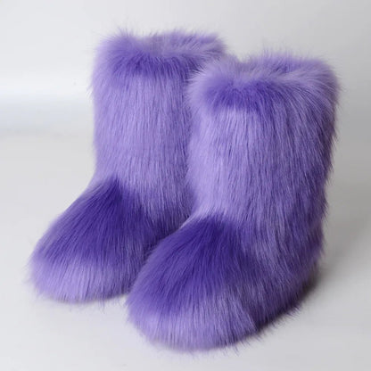 Winter Fluffy Faux Fox Fur Boots - Luxury Warm Snow Boots - EverHype