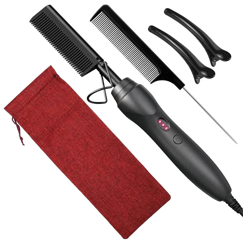 Pink Hot Comb - Electric Hair Straightening Iron for Wet & Dry Hair - EverHype