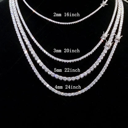 Moissanite Tennis Chain Necklace - 925 Silver Iced Out VVS 2mm - 5mm - EverHype