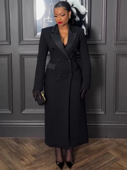 Plus Size Spring Autumn New Solid Color Matching V - Neck Long Sleeves Fashion Commuting Slim Fit Elegant Style Long Maxi Dress - EverHype