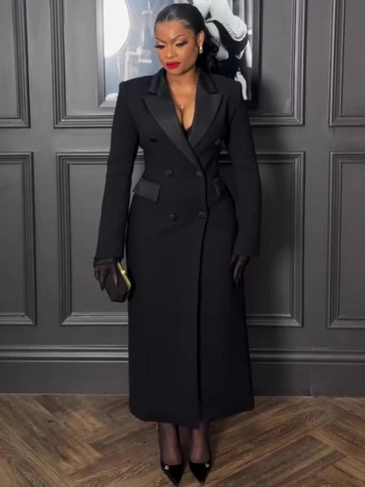 Plus Size Spring Autumn New Solid Color Matching V - Neck Long Sleeves Fashion Commuting Slim Fit Elegant Style Long Maxi Dress - EverHype