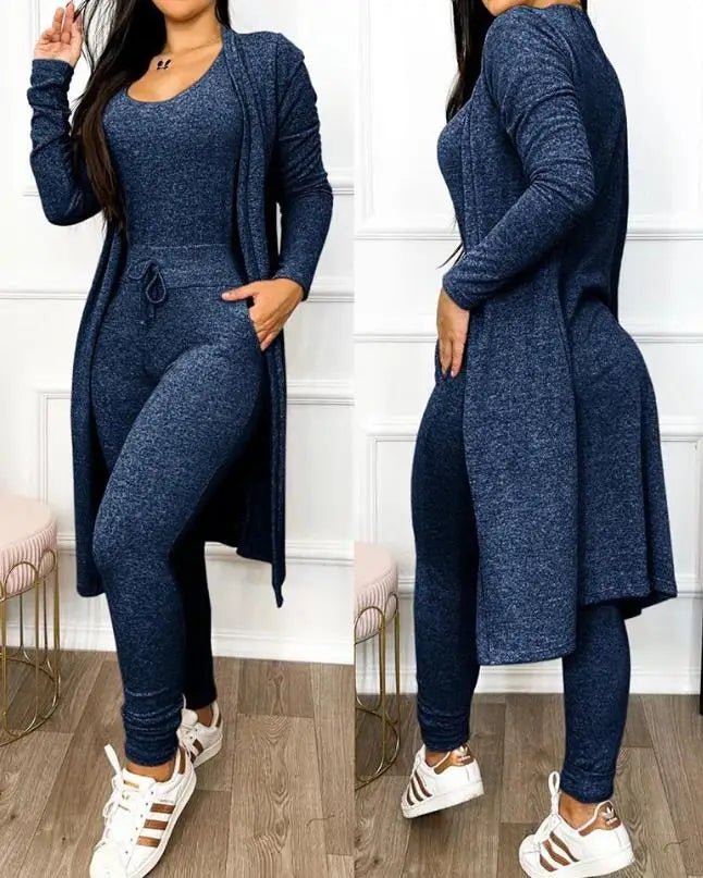 2 - Piece Jumpsuit & Coat Set - Women's Spring Fashion Outfit | Sleeveless Skinny Fit - EverHype