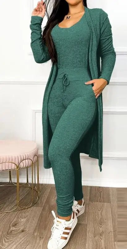 2 - Piece Jumpsuit & Coat Set - Women's Spring Fashion Outfit | Sleeveless Skinny Fit - EverHype