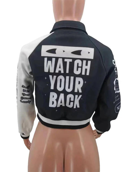 Fashion Baseball Buttons Fall Jackets For Women 2023 Crop Tops Jackets Coats Varsity Bomber Long Sleeve Print Green Black Jacket - EverHype