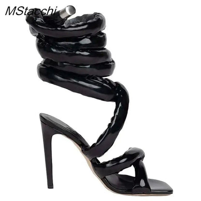 Runway Snake Strap Long Shoes Women's Sandals Summer 2025 Sexy Stiletto Heel Stripper Shoes Star Style Slingback Heeled Sandals - EverHype