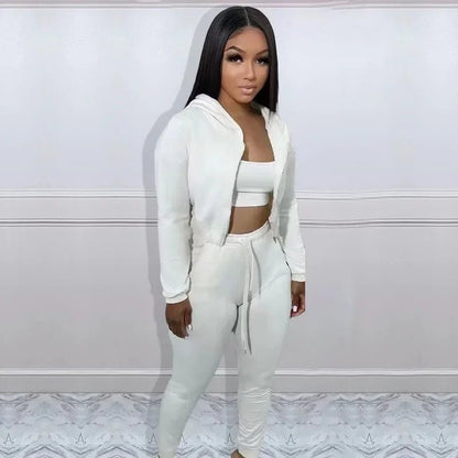 CM.YAYA Women Sportwear Fashion 3 - piece Set Outfits Hooded Track Jacket + Tank + Jogger Pants Suit Active Tracksuit Sweatsuit - EverHype