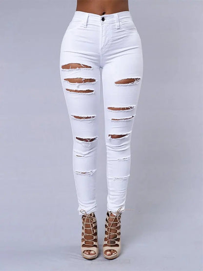 Ripped Skinny Jeans - Black & White Elastic Denim Pencil Pants | S - 3XL - EverHype