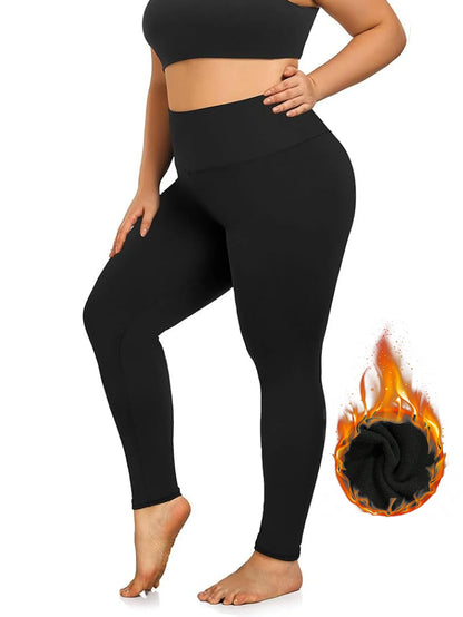 Plus Size Fleece Leggings - High - Waist Thermal Pants for Autumn & Winter - EverHype