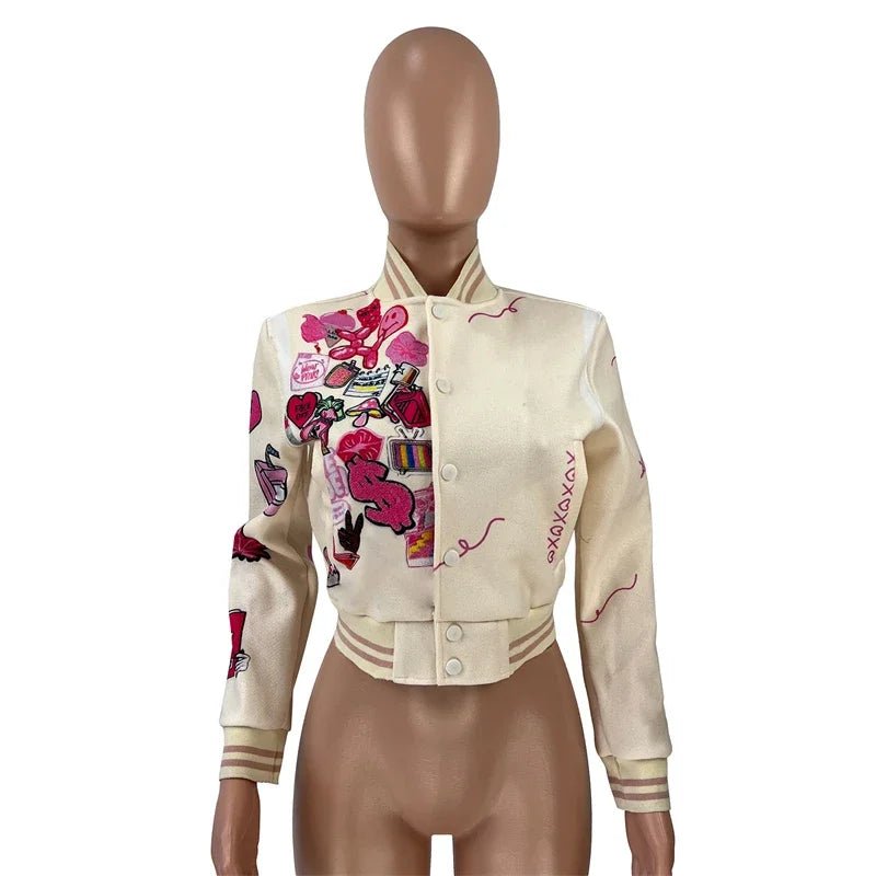 3D Letter Print Woolen Baseball Jackets Women Single Breasted Long Sleeve Fashion Casual Varsity Coats Female Streetwear Tops - EverHype
