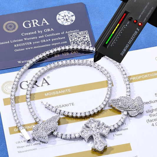 Custom Cross Necklace - VVS Moissanite 925 Silver Iced Out Tennis Chain - EverHype