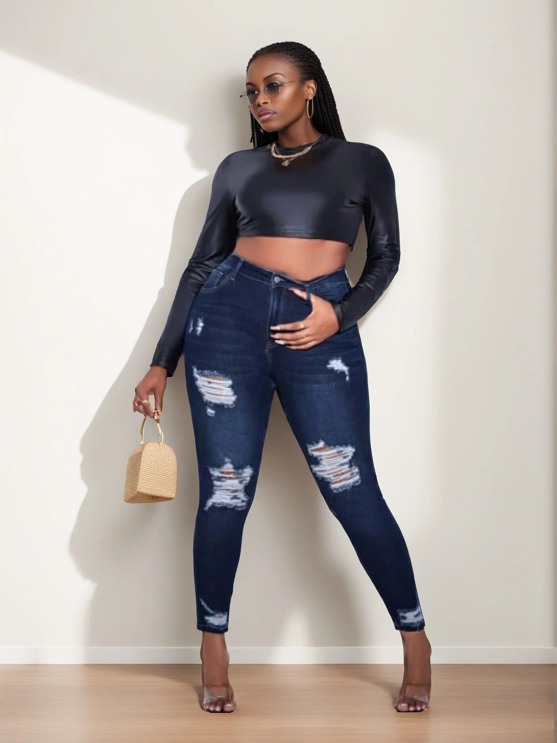Women's plus size ripped jeans tight hip lifting - EverHype