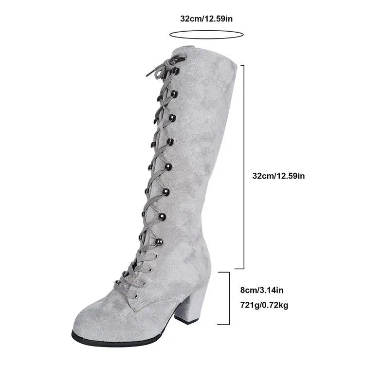Winter Women Boots Shoes Fashion Vintage Lace - up Boots Women Round Cowboy High Heels Booties Shoes Woman Botas Mujer - EverHype