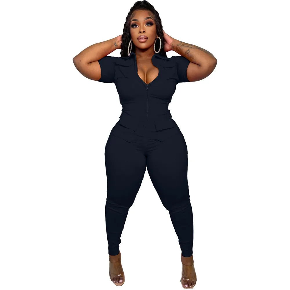 V - Neck Zipper Jumpsuit - Summer Romper with Pockets | EverHype 2026 - EverHype