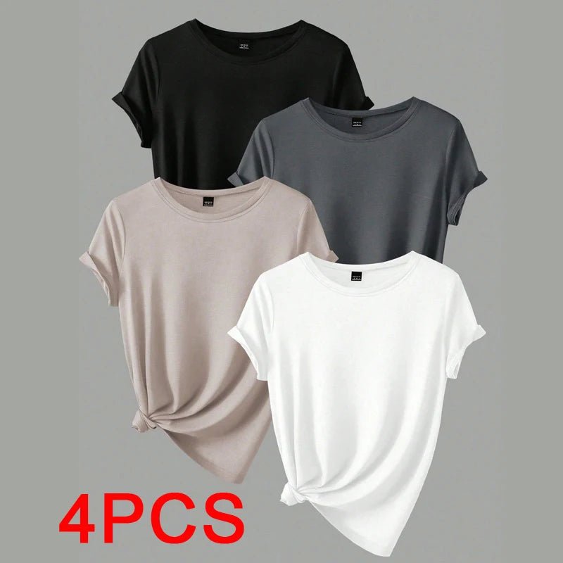 4PCS Women's Trend T-shirts Leisure Summer Tops Woman Clothing Plus Size Short Sleeve T Shirt Clothes for Women Tee Top Outfit - EverHype