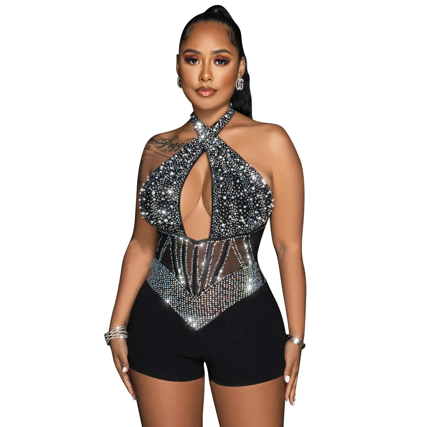 Gold Rhinestone Jumpsuit - Crystal Corset Bodycon Romper | Luxury Evening Party - EverHype