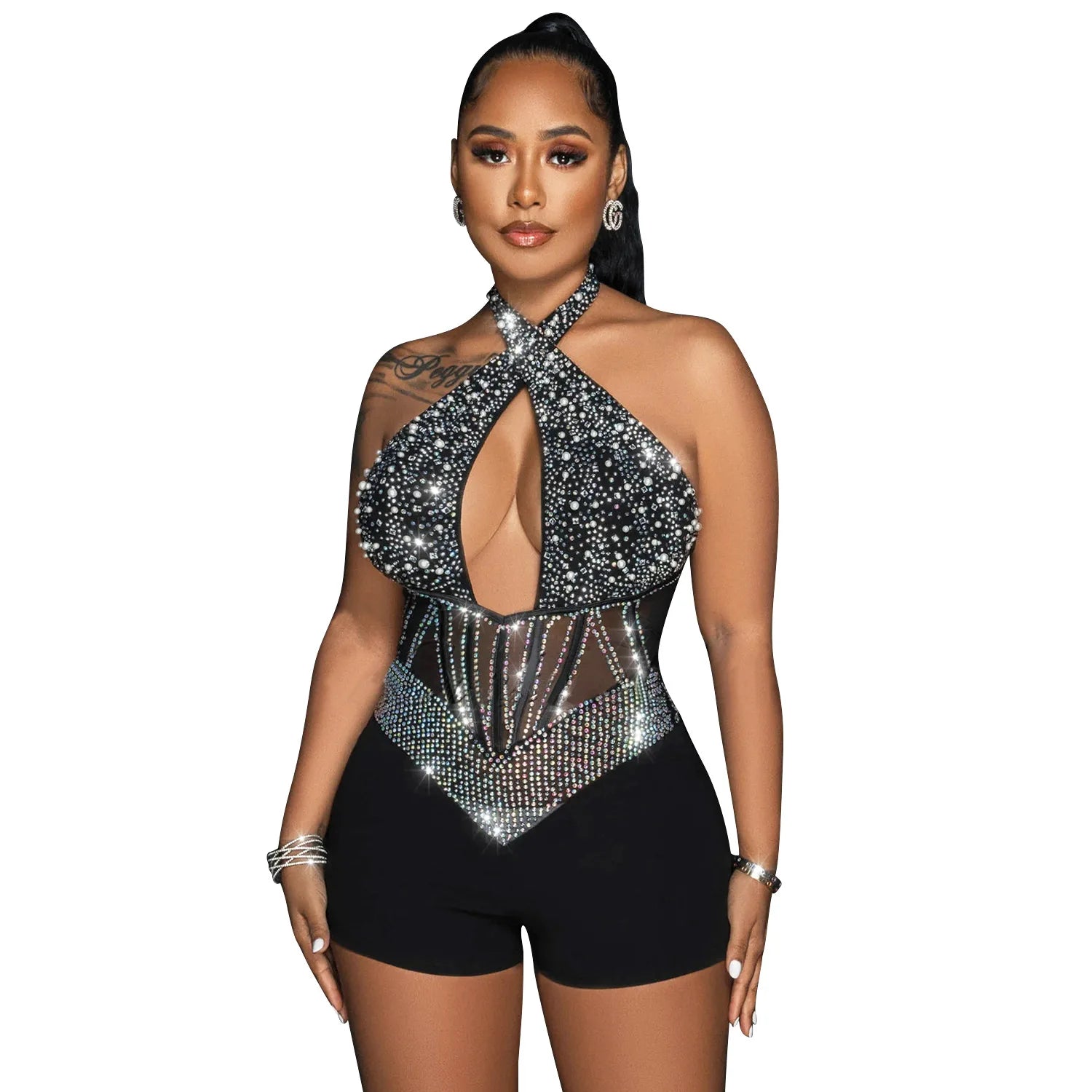 Gold Rhinestone Jumpsuit - Crystal Corset Bodycon Romper | Luxury Evening Party - EverHype