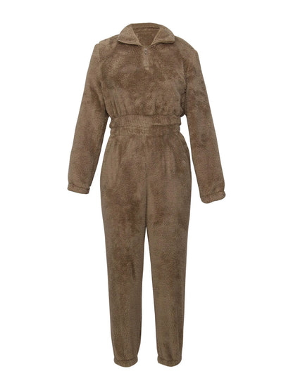 Winter New Plush Two Piece Set Casual Home Warm Suit For Women Fashion Zipper Lapel Pullover Top Elastic Waist Trousers Suit - EverHype