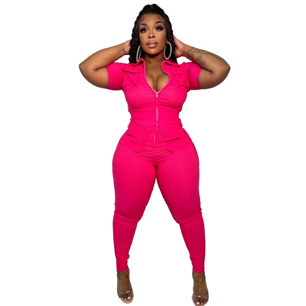 V - Neck Zipper Jumpsuit - Summer Romper with Pockets | EverHype 2026 - EverHype