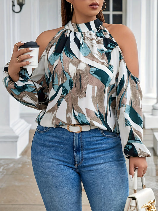 Plus Size Spring Autumn Women Elegant Halter Shirt Casual Fashion Office Lady Off the Shoulder Long Sleeve Tops - EverHype