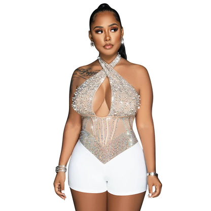 Gold Rhinestone Jumpsuit - Crystal Corset Bodycon Romper | Luxury Evening Party - EverHype