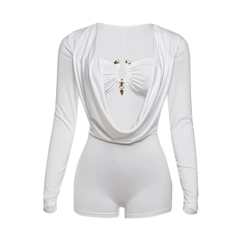 Jumpsuits for Women Sexy Deep V Neck Long Sleeve Romper Solid Color Bodycon Shorts Jumpsuit Club Wear One Piece Going Out Outfit - EverHype