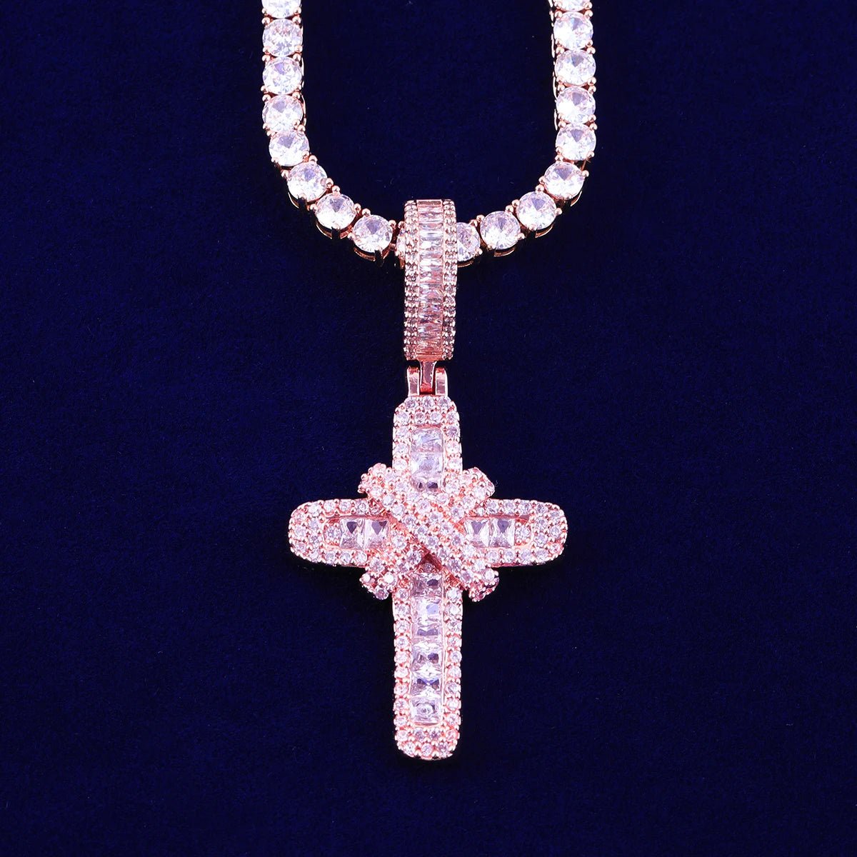 Bubble Letter Cross Necklace - Iced Out Gold Plated Hip Hop Pendant - EverHype