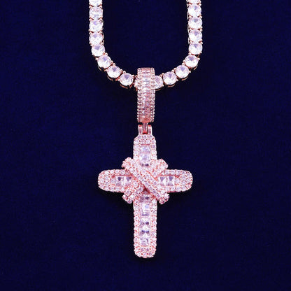 Bubble Letter Cross Necklace - Iced Out Gold Plated Hip Hop Pendant - EverHype
