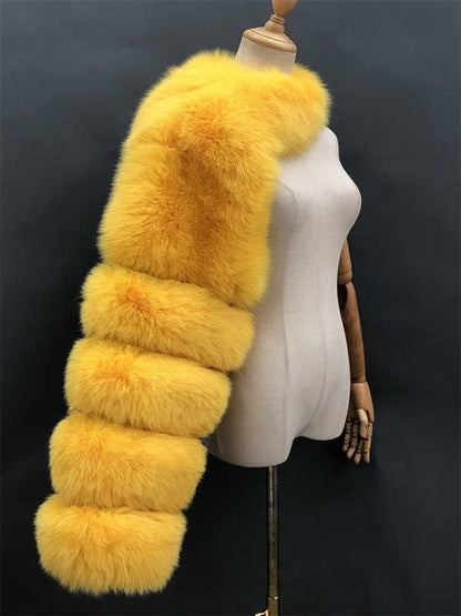 Faux Fur Jacket - Cropped Long Sleeve Coat for Women | Winter Warm Clothes - EverHype